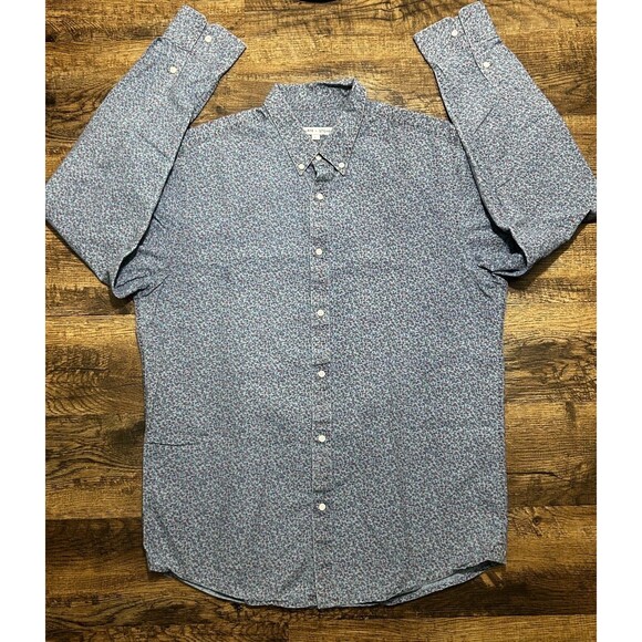 Slate & Stone Shirt Mens Large Gray Ditsy Floral Long Sleeve Collared Button Up - Picture 1 of 8
